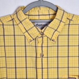 Carhartt Short Sleeve Button Down Shirt Mens XL Relaxed Yellow Plaid Work Casual
